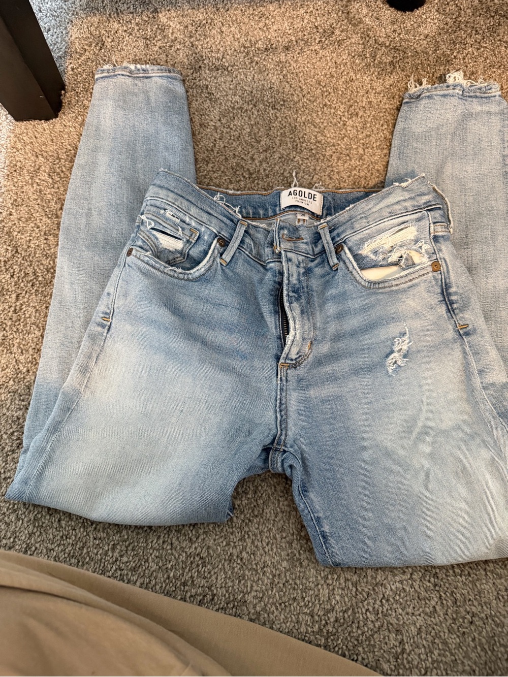 Agolde Light Blue Slim Straight Distressed Jeans
